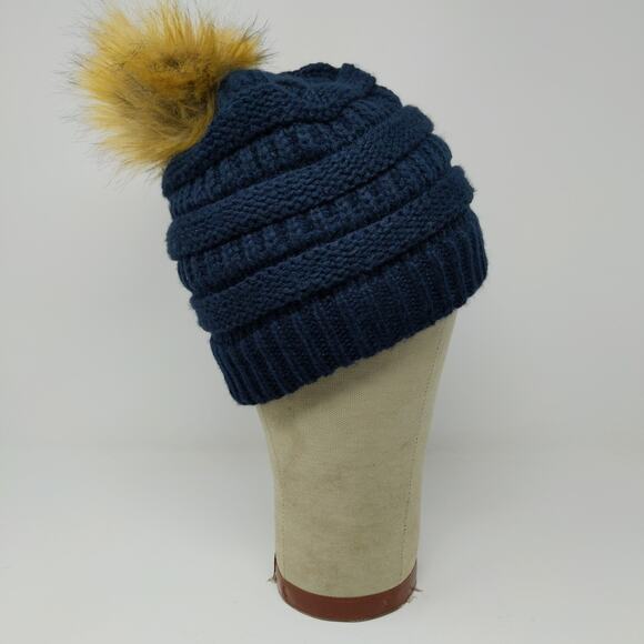C.C. Women's Cable Knit Beanie Hat Blue Pom Pom Soft Warm 100% Acrylic - Picture 5 of 13